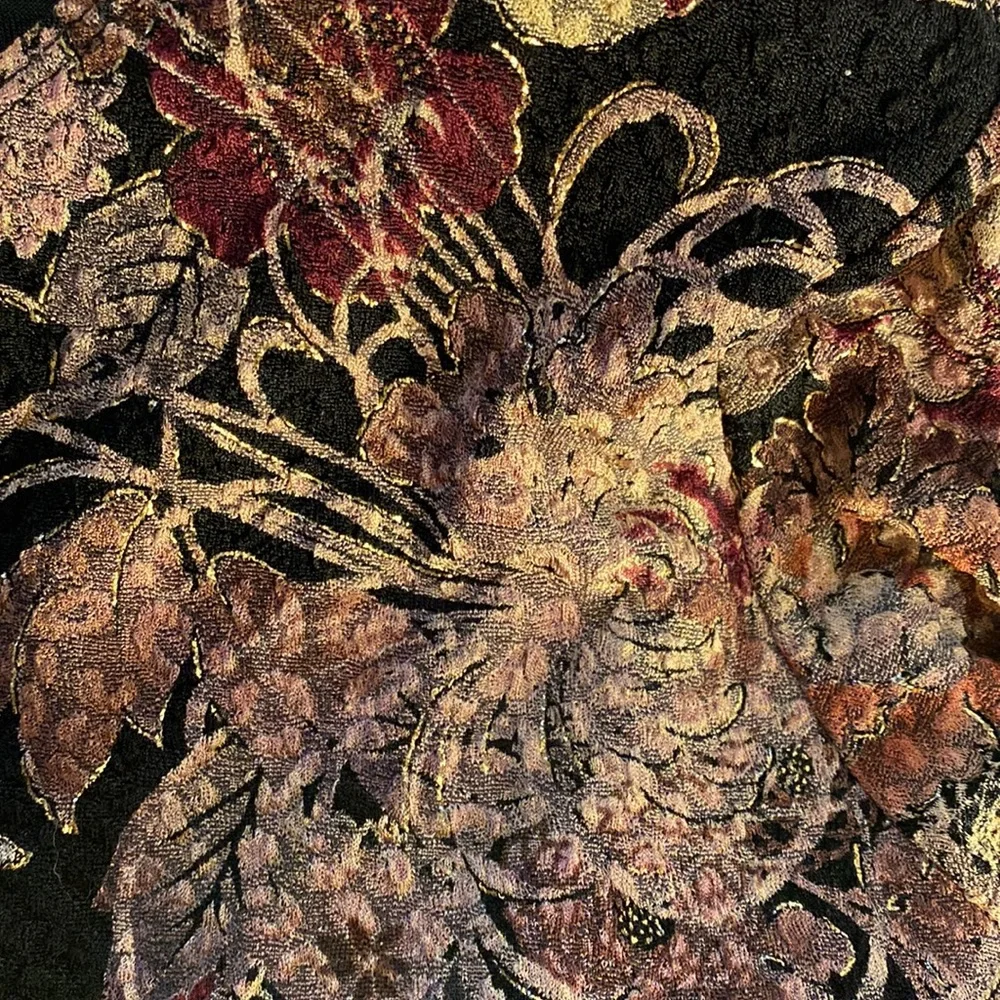 MSK Jacket Textured Floral Gold Beaded Fringe Hem Black Purple - Picture 7 of 9